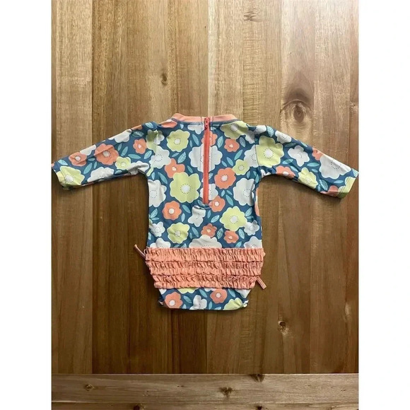 Ruffle Butts Baby Girls Long Sleeve Rash Guard Swimsuit Floral 6-12M - Picture 4 of 5